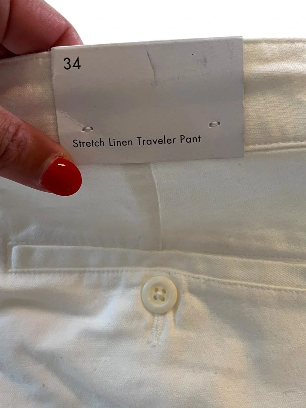 Onia Men’s Stretch Linen Blend Traveler Pant Trousers White Size 34 NWT
